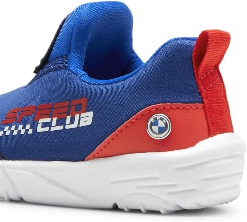 PUMA Unisex-Child Slip on Shoes BMW M Motorsport Bao Kart Sneaker, White Black-Estate Blue, 13.5 US Little Kid