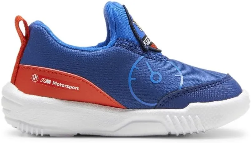 PUMA Unisex-Child Slip on Shoes BMW M Motorsport Bao Kart Sneaker, White Black-Estate Blue, 13.5 US Little Kid