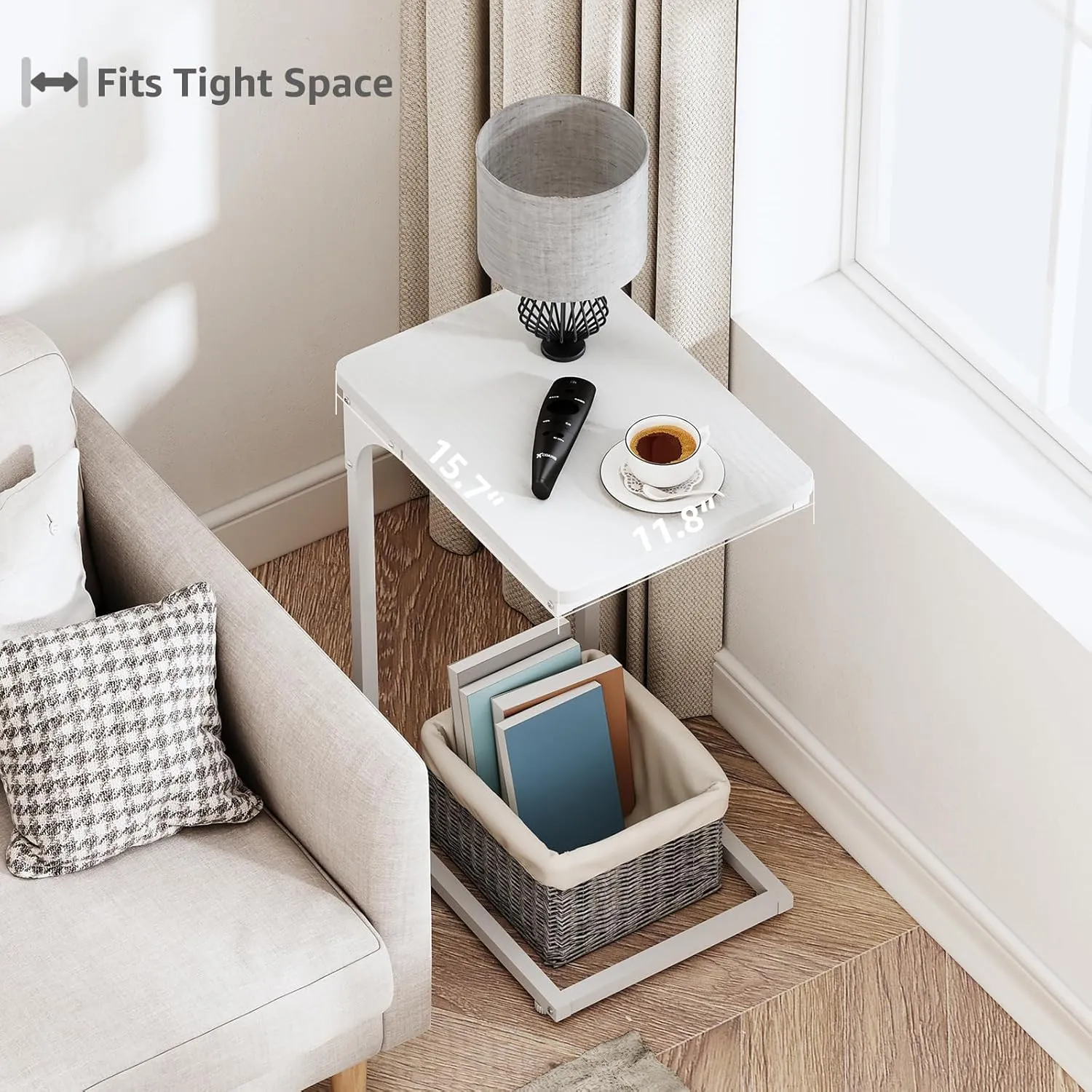 QEEIG C Table Side Table Set of 2 Living Room Sets C Shaped Couch Tray End Tables Modern, White (017-30WW)