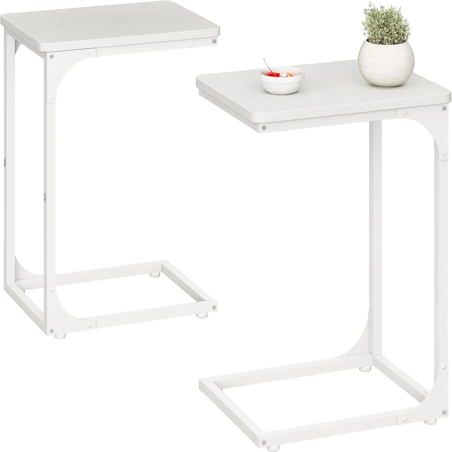 QEEIG C Table Side Table Set of 2 Living Room Sets C Shaped Couch Tray End Tables Modern, White (017-30WW)