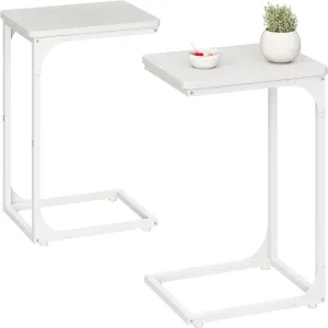QEEIG C Table Side Table Set of 2 Living Room Sets C Shaped Couch Tray End Tables Modern, White (017-30WW)