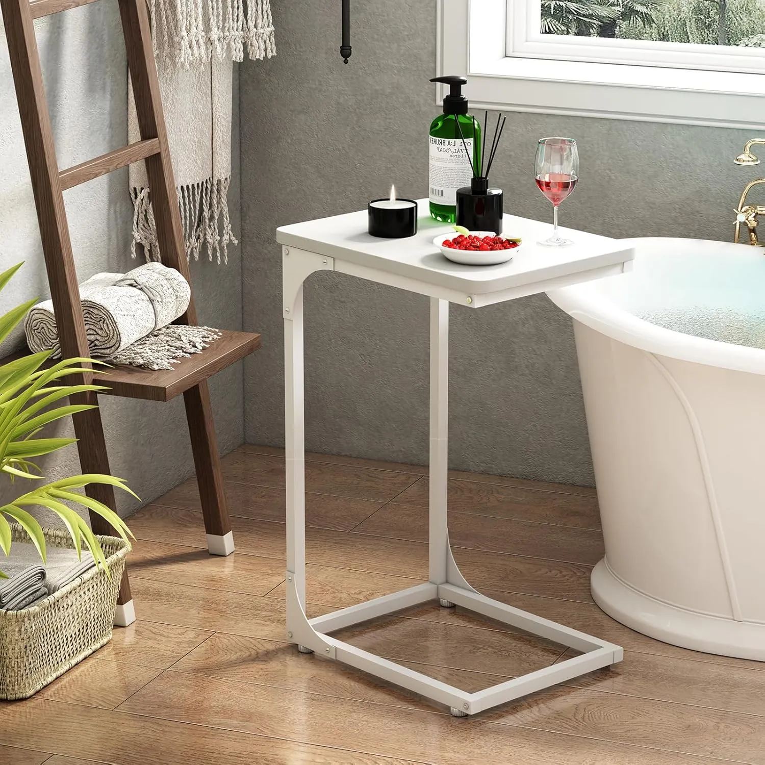 QEEIG C Table Side Table Set of 2 Living Room Sets C Shaped Couch Tray End Tables Modern, White (017-30WW)