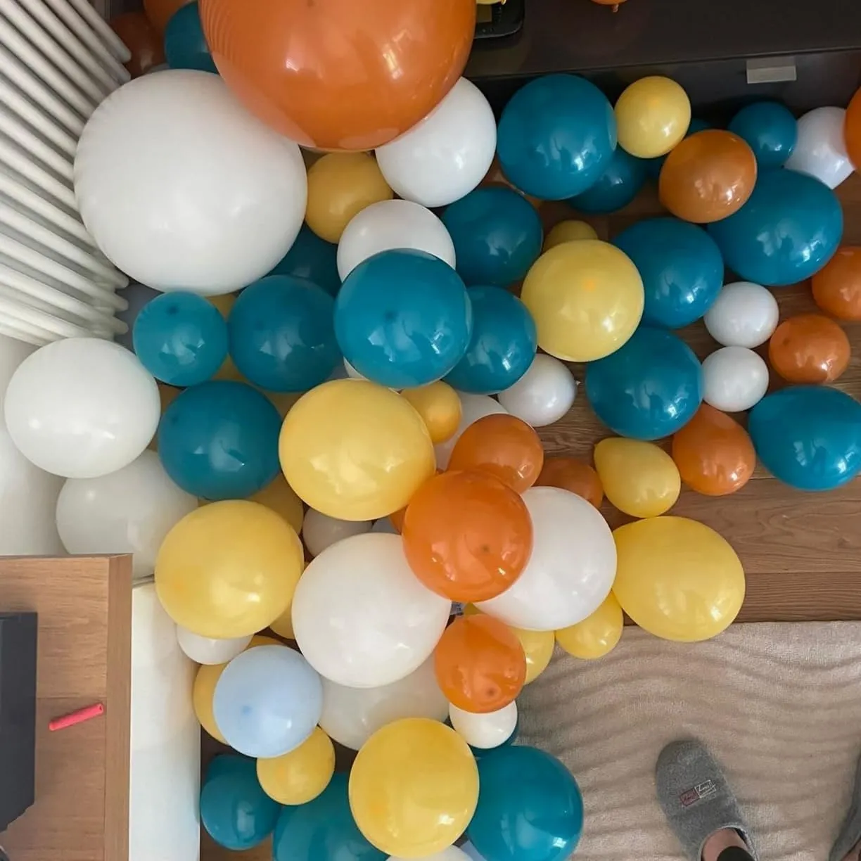 Race Cars Balloons Garland, 110 Pcs Yellow Blue and Orange Balloons Arch Kit with 18 Inch Checkered Balloons, Orange White Balloons for Race Car Birthday Party Decorations Two Fast Birthday Decor Boys