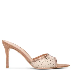 Rania 85 beige crystal mesh mules