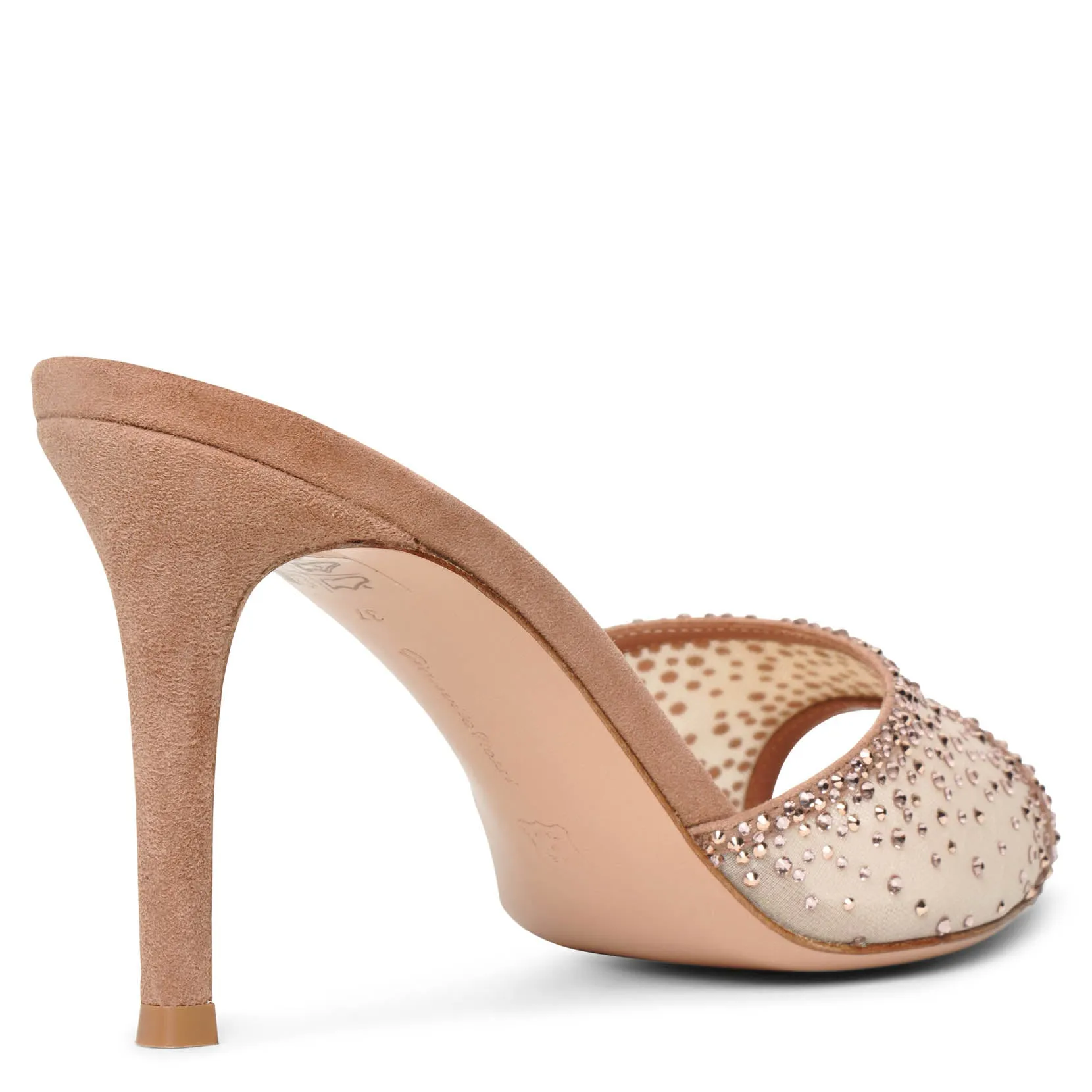 Rania 85 beige crystal mesh mules