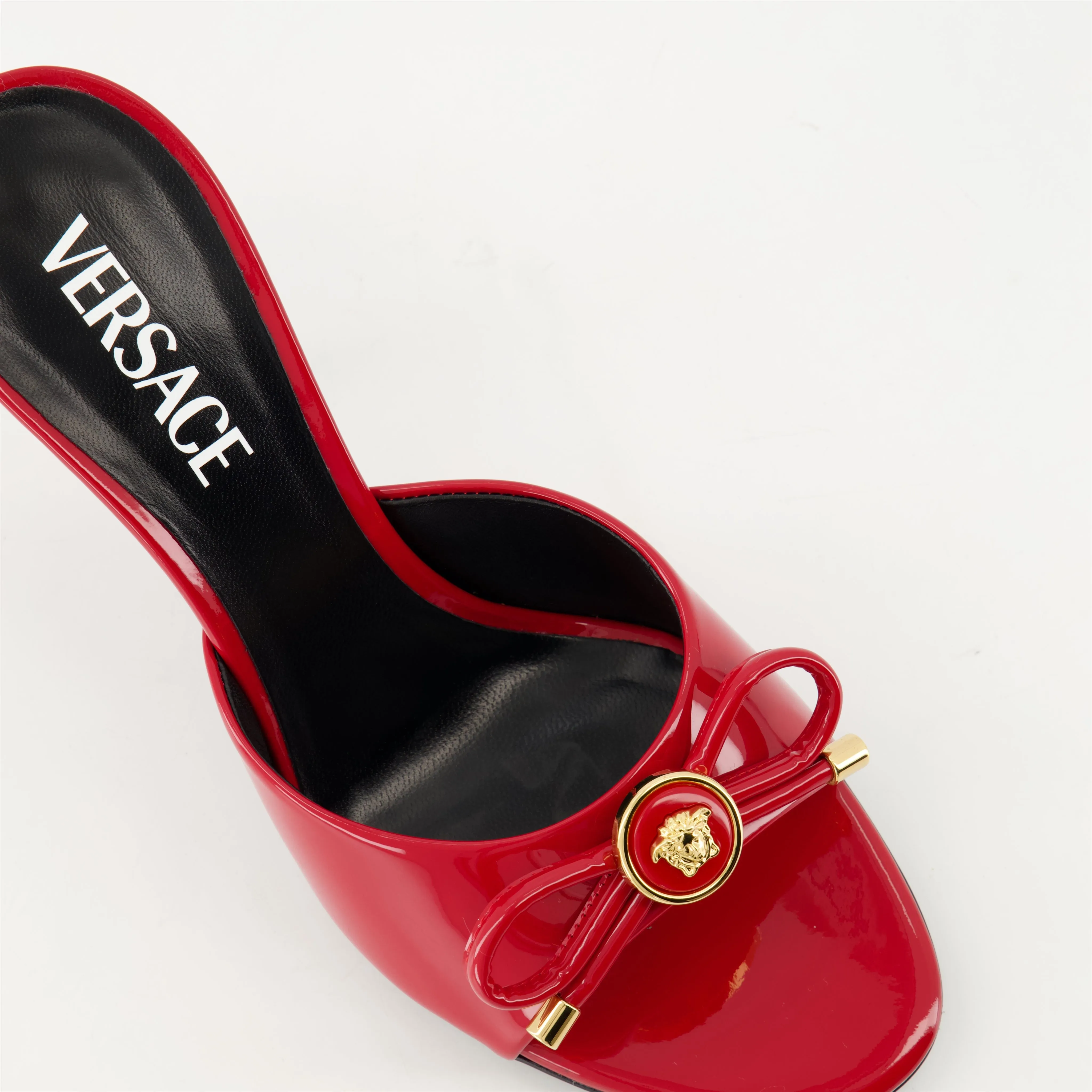 Red Patent Leather Bow Mules