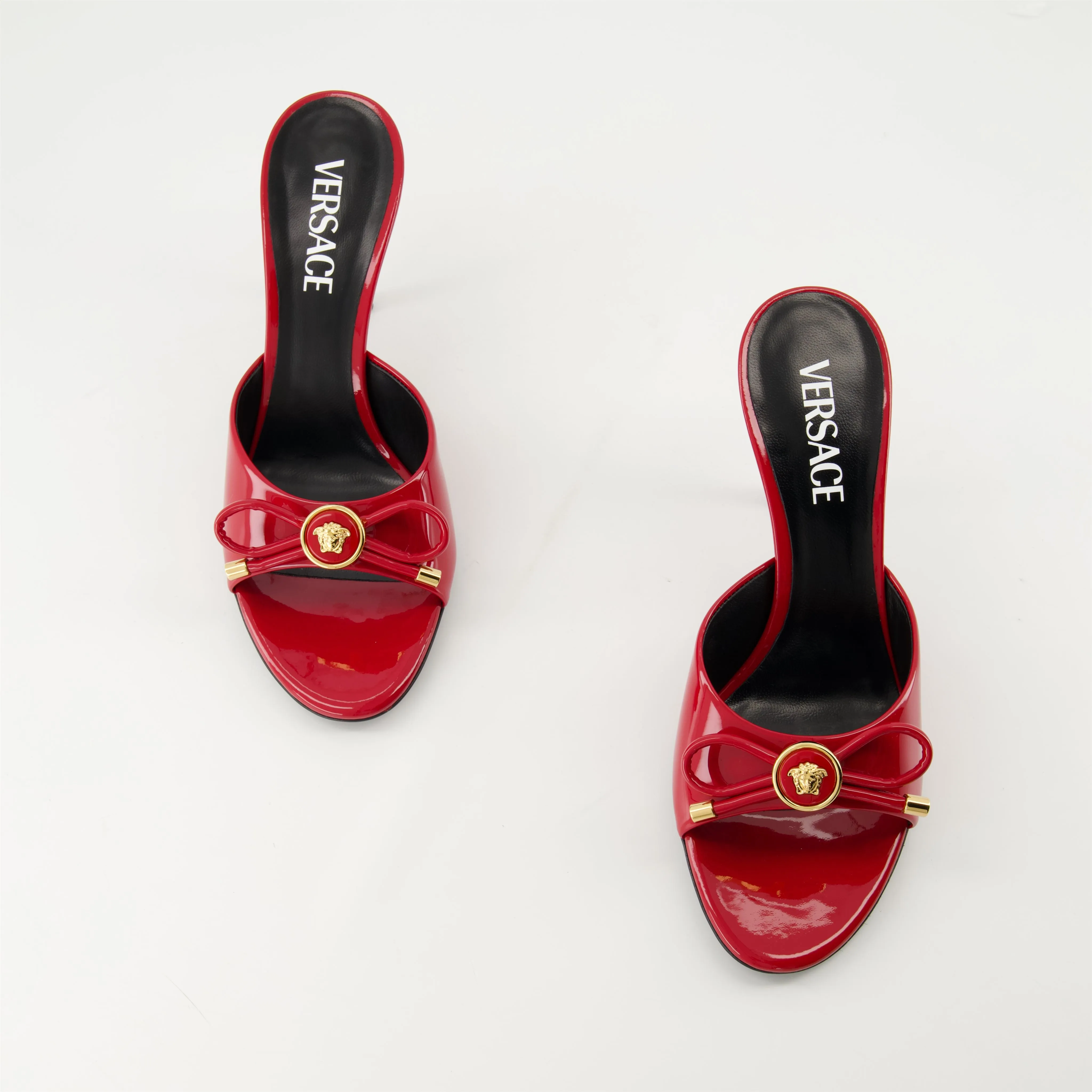 Red Patent Leather Bow Mules