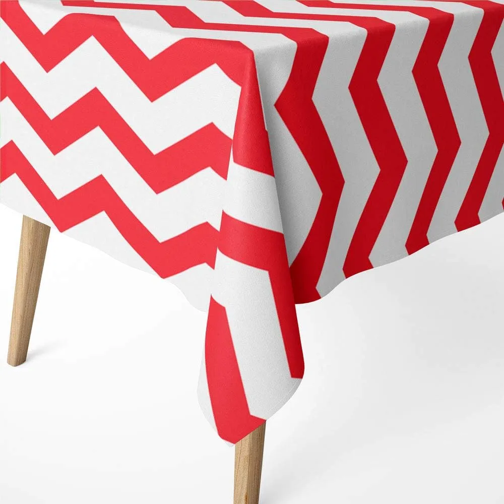 Red White Chevron Plastic Tablecloth Roll - Durable Plastic Table Cover Roll Indoor in Outdoor 52 Inch X 100 Feet Water Resistant Tablecover Disposable Table Cloth with Easy to Use Safe Cutter