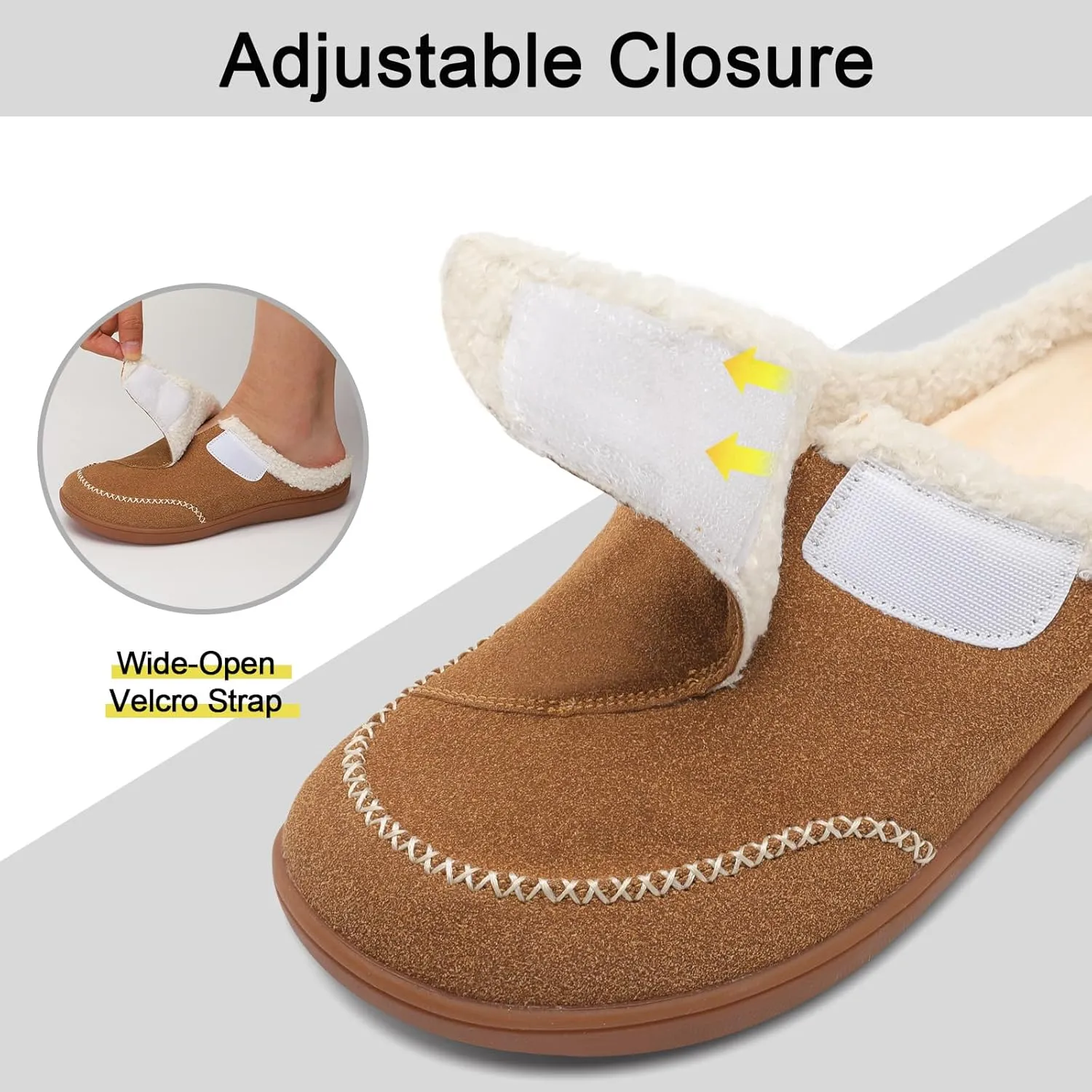 relxfeet Mens Slippers Adjustable Diabetic Shoes Wide Toe Box House Slippers Indoor Outdoor Slip On Warm Clogs for Swollen Feet