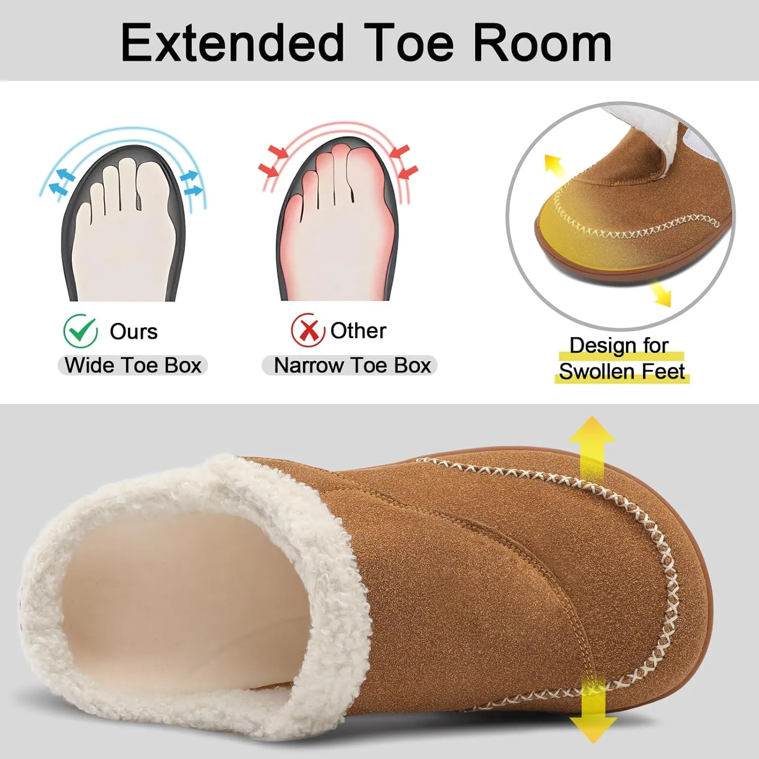 relxfeet Mens Slippers Adjustable Diabetic Shoes Wide Toe Box House Slippers Indoor Outdoor Slip On Warm Clogs for Swollen Feet
