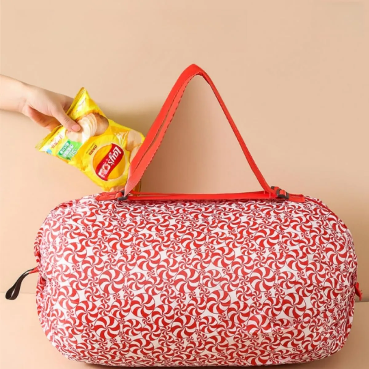 Reusable Shopping Bag Foldable Washable Grocery Storage Tote Bag Oxford Cloth Portable Duffle Zipper Storage Pouch