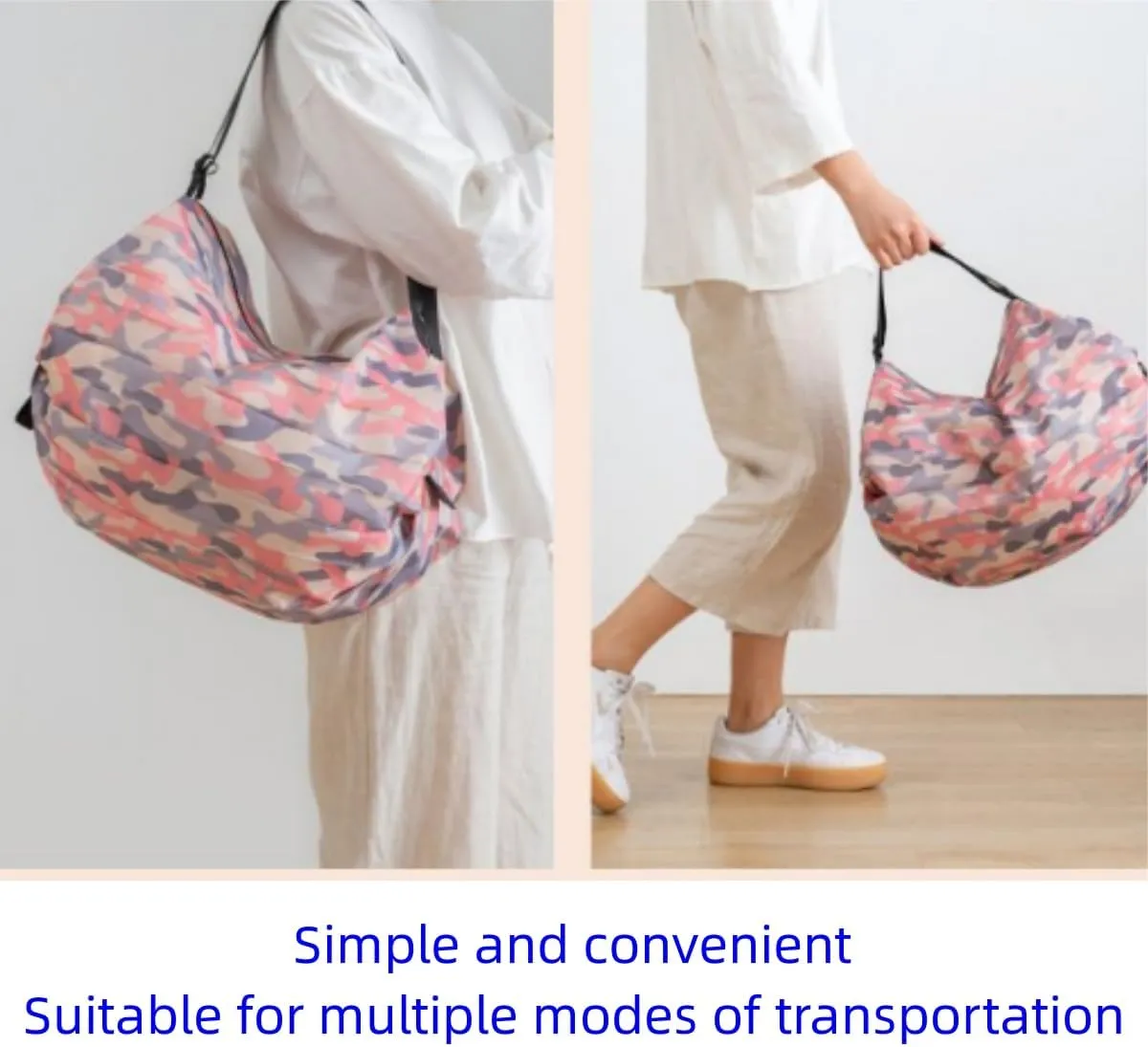 Reusable Shopping Bag Foldable Washable Grocery Storage Tote Bag Oxford Cloth Portable Duffle Zipper Storage Pouch