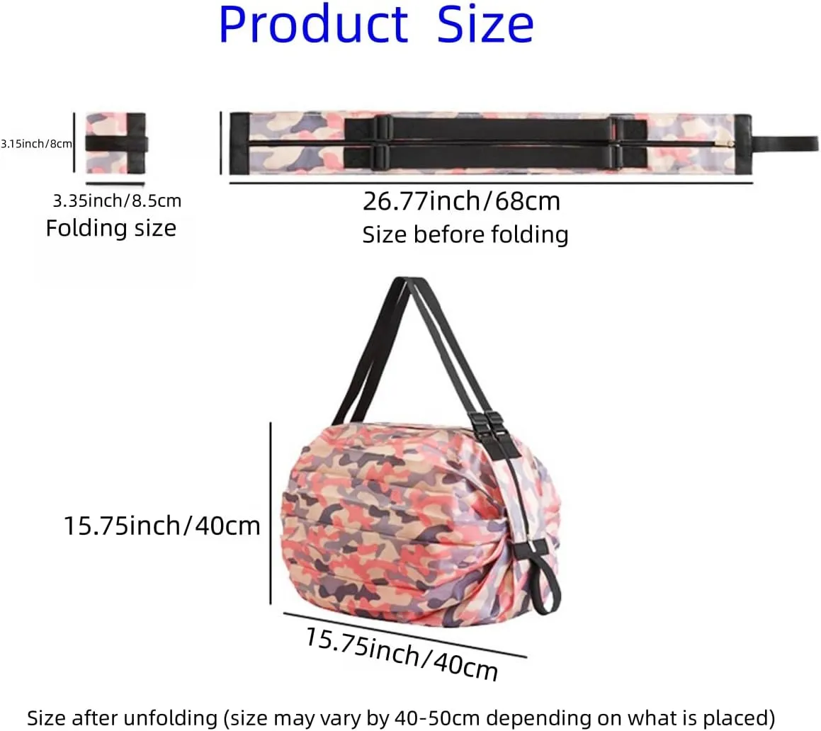Reusable Shopping Bag Foldable Washable Grocery Storage Tote Bag Oxford Cloth Portable Duffle Zipper Storage Pouch