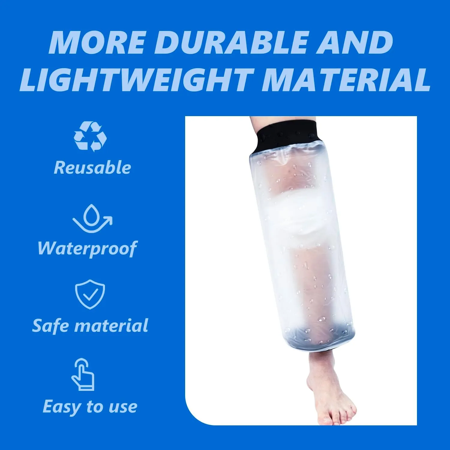 Reusable Watertight Protection Knee ACL Cast Cover for Shower, Waterproof Bandage and Cast Protector for Knee Replacement Surgery, Wound, Burns