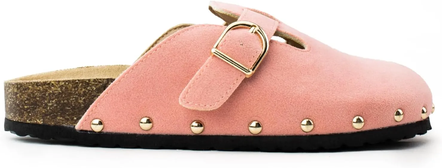 RF ROOM OF FASHION Women's Studded Footbed Cork Clog Antislip Slippers Buckle Mules House Sandals Potato Shoes