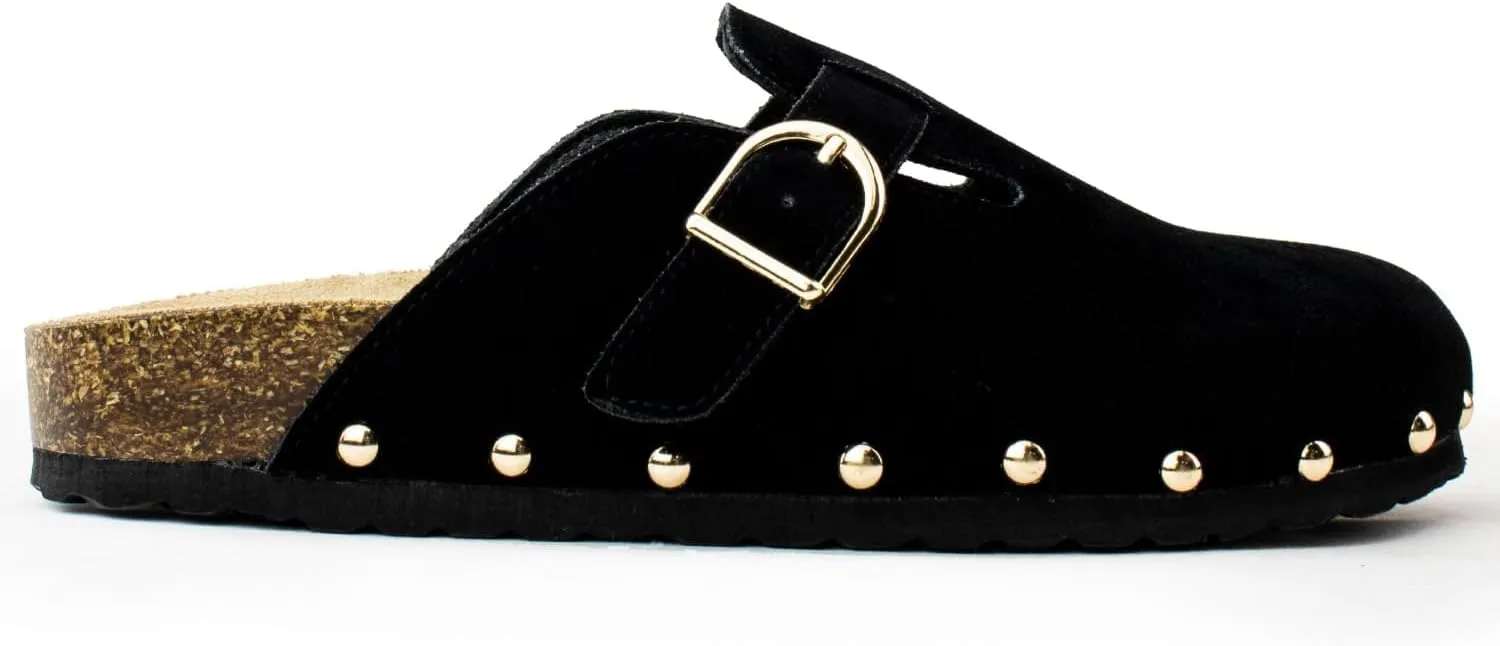 RF ROOM OF FASHION Women's Studded Footbed Cork Clog Antislip Slippers Buckle Mules House Sandals Potato Shoes