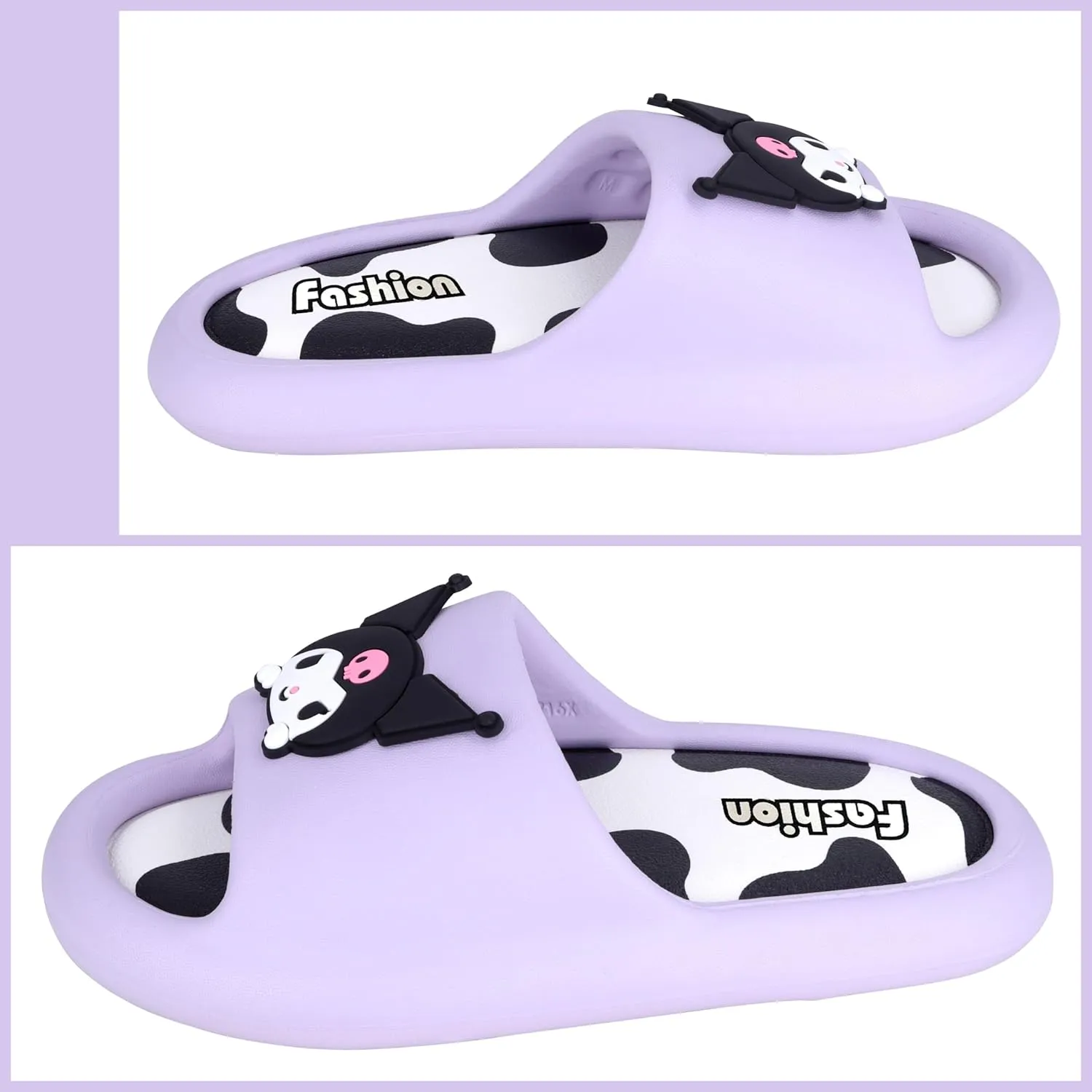 Roffatide Anime Cinnamoroll My Melody Kuromi Slides for Women Non-Slip Bathroom Shower Sandals Cow Print Rubber Slippers House Slides