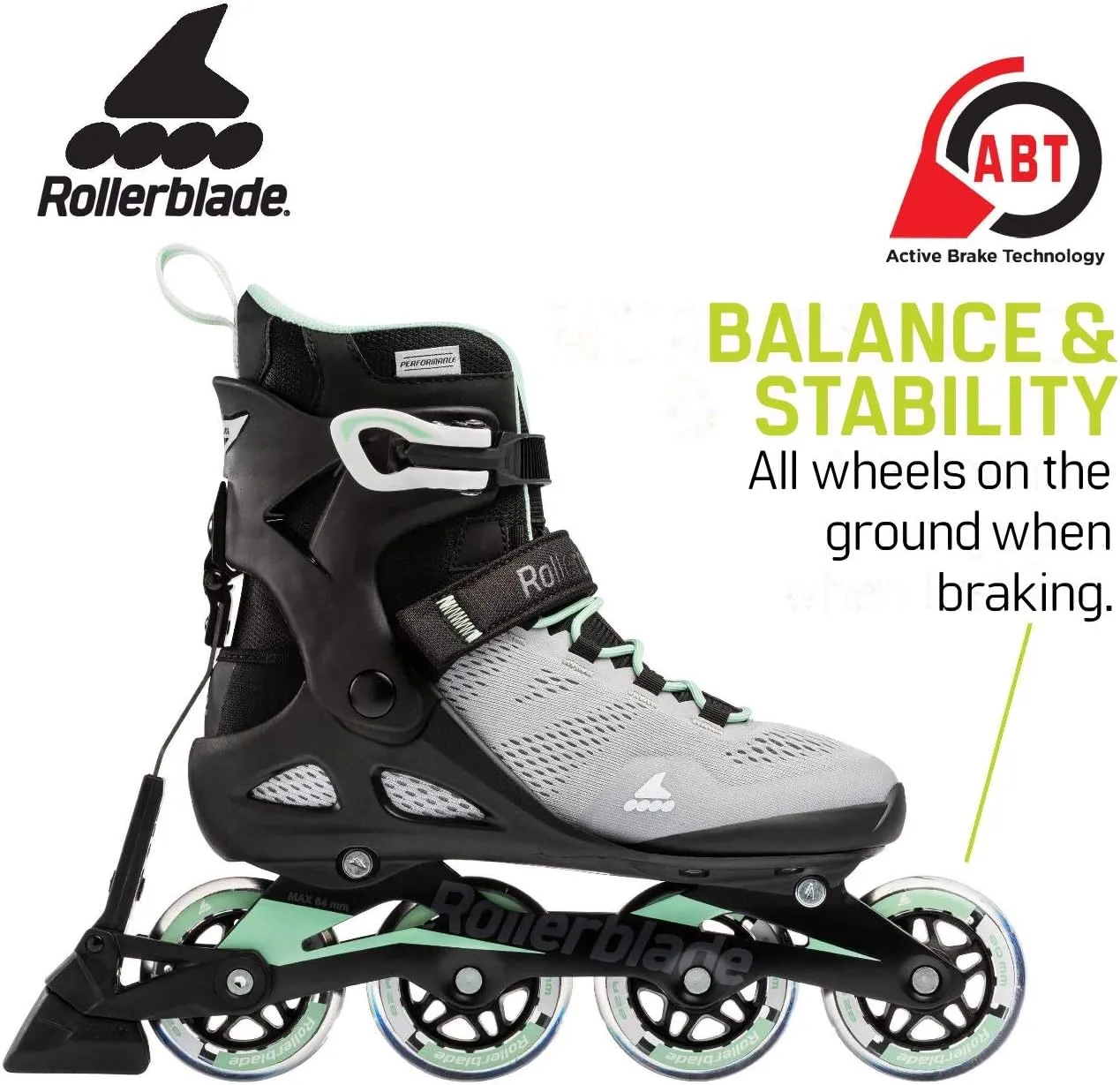 Rollerblade Macroblade 80 ABT Women's Adult Fitness Inline Skate, Glacier Grey/Mint, Performance Inline Skates