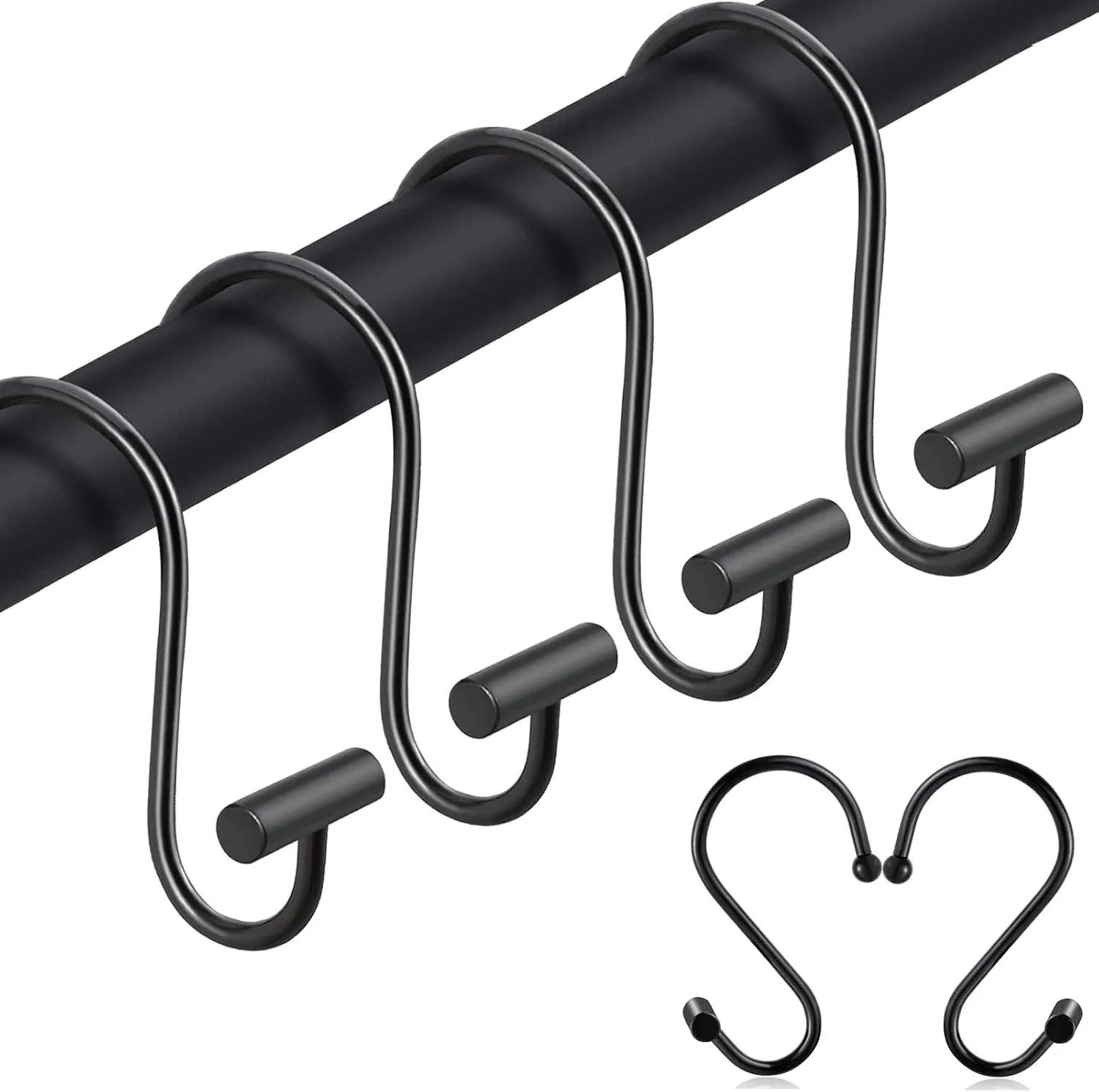 Rust-Proof Black T-Bar Shower Curtain Hooks x12