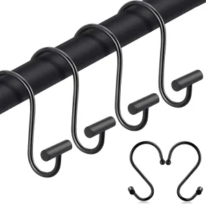 Rust-Proof Black T-Bar Shower Curtain Hooks x12