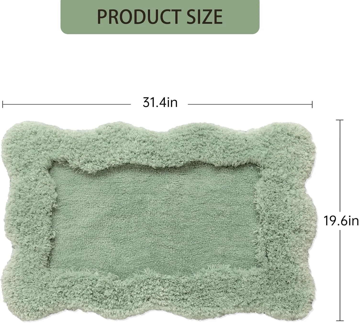 Sage Green Tufted Bathroom Rugs, Cute Small Scalloped Bath Mat,Non-Slip Shaggy Soft Washable Absorbent Bath Rug for Shower Bedroom Kitchen Door Mat Decor,19.6’’X31.4’’