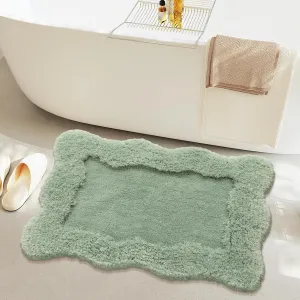 Sage Green Tufted Bathroom Rugs, Cute Small Scalloped Bath Mat,Non-Slip Shaggy Soft Washable Absorbent Bath Rug for Shower Bedroom Kitchen Door Mat Decor,19.6’’X31.4’’