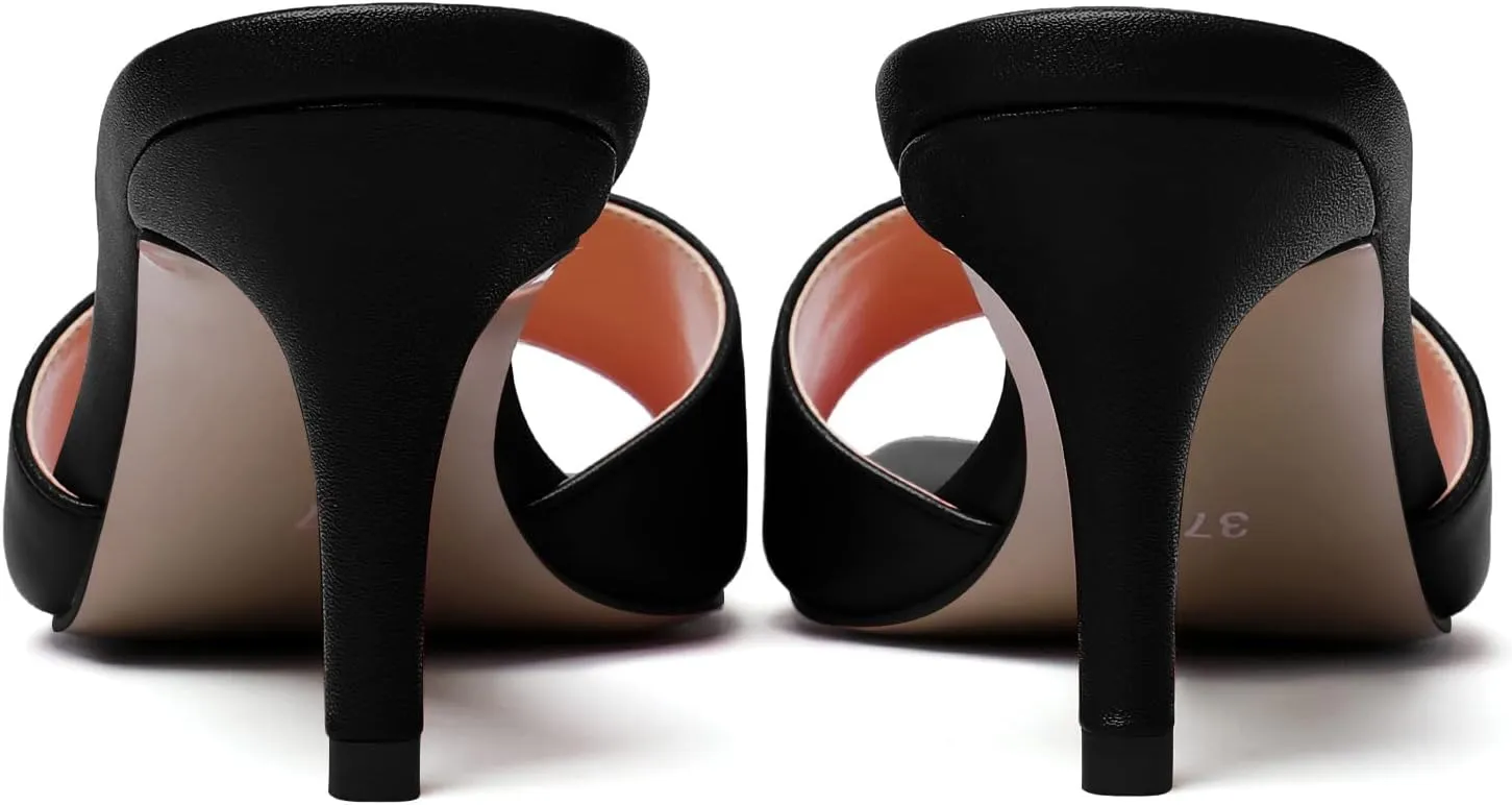 SAMMITOP Wome's Square Open Toe Mules Sandals; Slipper Heeled Stilettos; Sexy Kitten Heels for Evening Prom 2.5 Inch