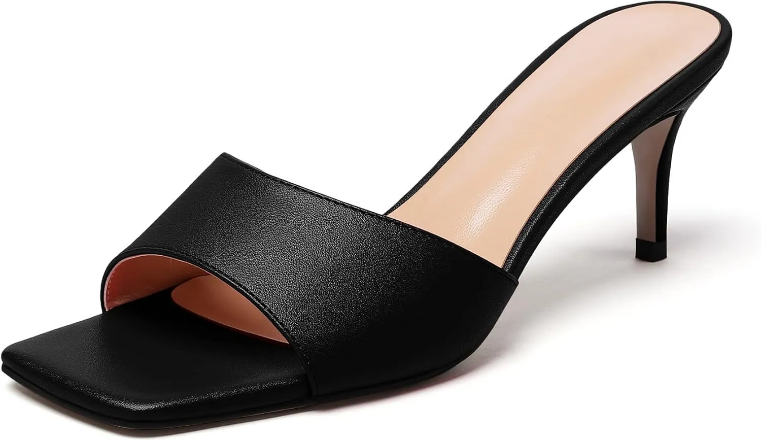 SAMMITOP Wome's Square Open Toe Mules Sandals; Slipper Heeled Stilettos; Sexy Kitten Heels for Evening Prom 2.5 Inch