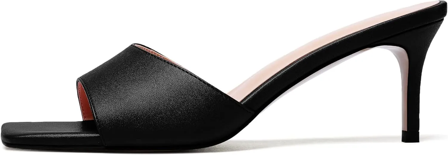 SAMMITOP Wome's Square Open Toe Mules Sandals; Slipper Heeled Stilettos; Sexy Kitten Heels for Evening Prom 2.5 Inch