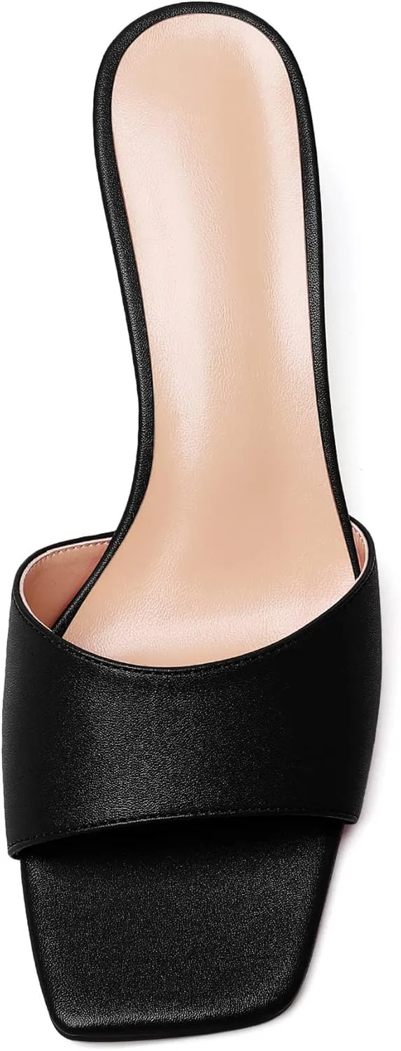SAMMITOP Wome's Square Open Toe Mules Sandals; Slipper Heeled Stilettos; Sexy Kitten Heels for Evening Prom 2.5 Inch