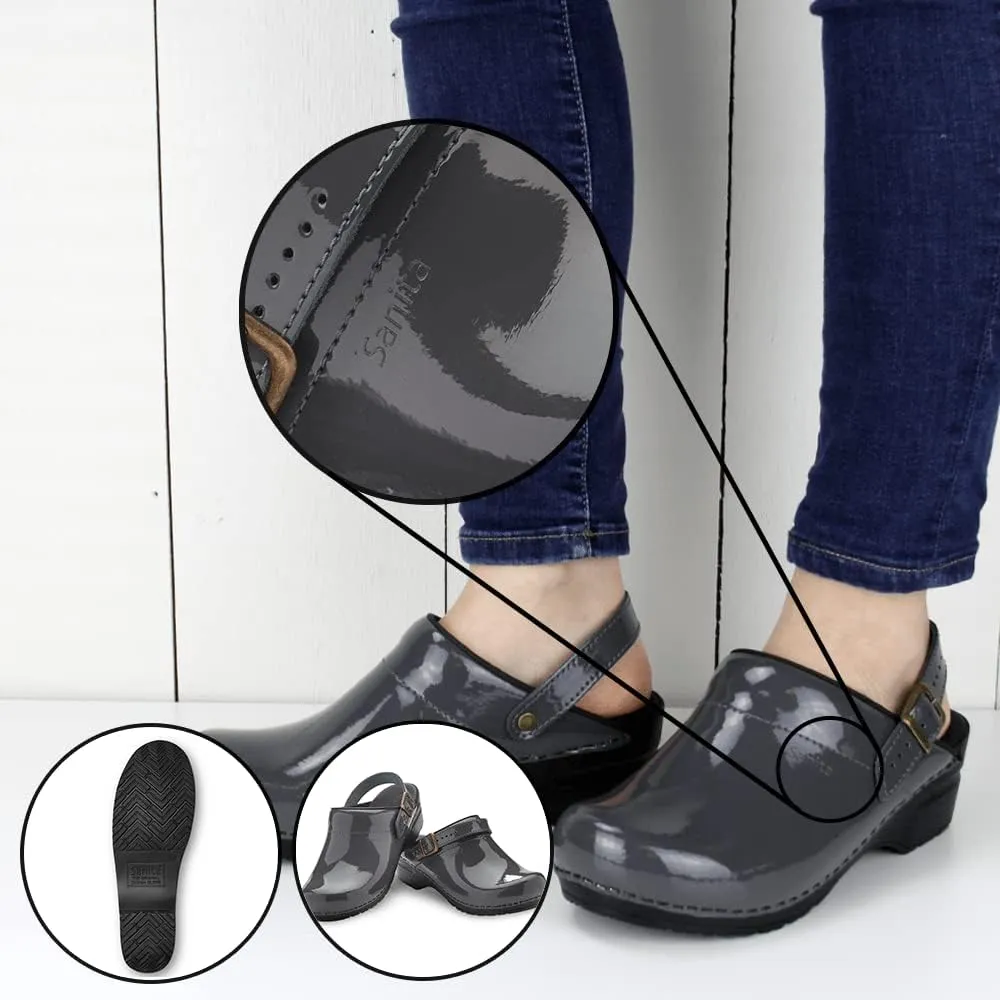 Sanita Estelle Patent Leather Clogs for Women - Arch Support, Open-Back, Adjustable, APMA-Approved Slip-On Mules