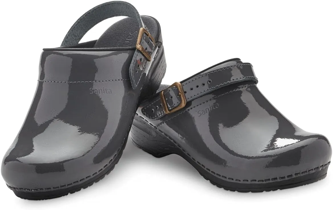 Sanita Estelle Patent Leather Clogs for Women - Arch Support, Open-Back, Adjustable, APMA-Approved Slip-On Mules