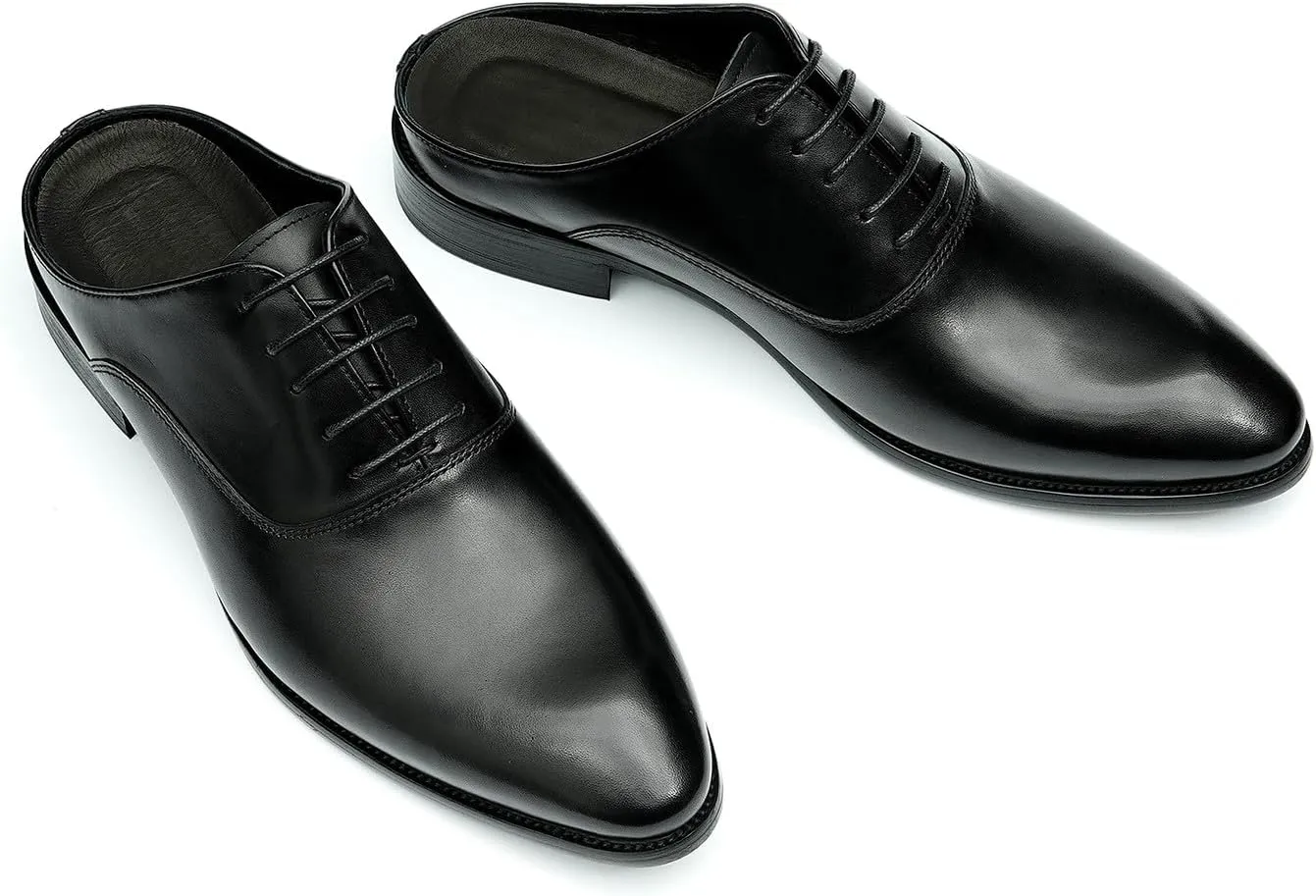 Santimon Mens Slippers Formal Dress Loafers Leather Oxfords Mules Business Casual Fashion Slip On Open Back Clogs Sandals Summer Shoes for Men