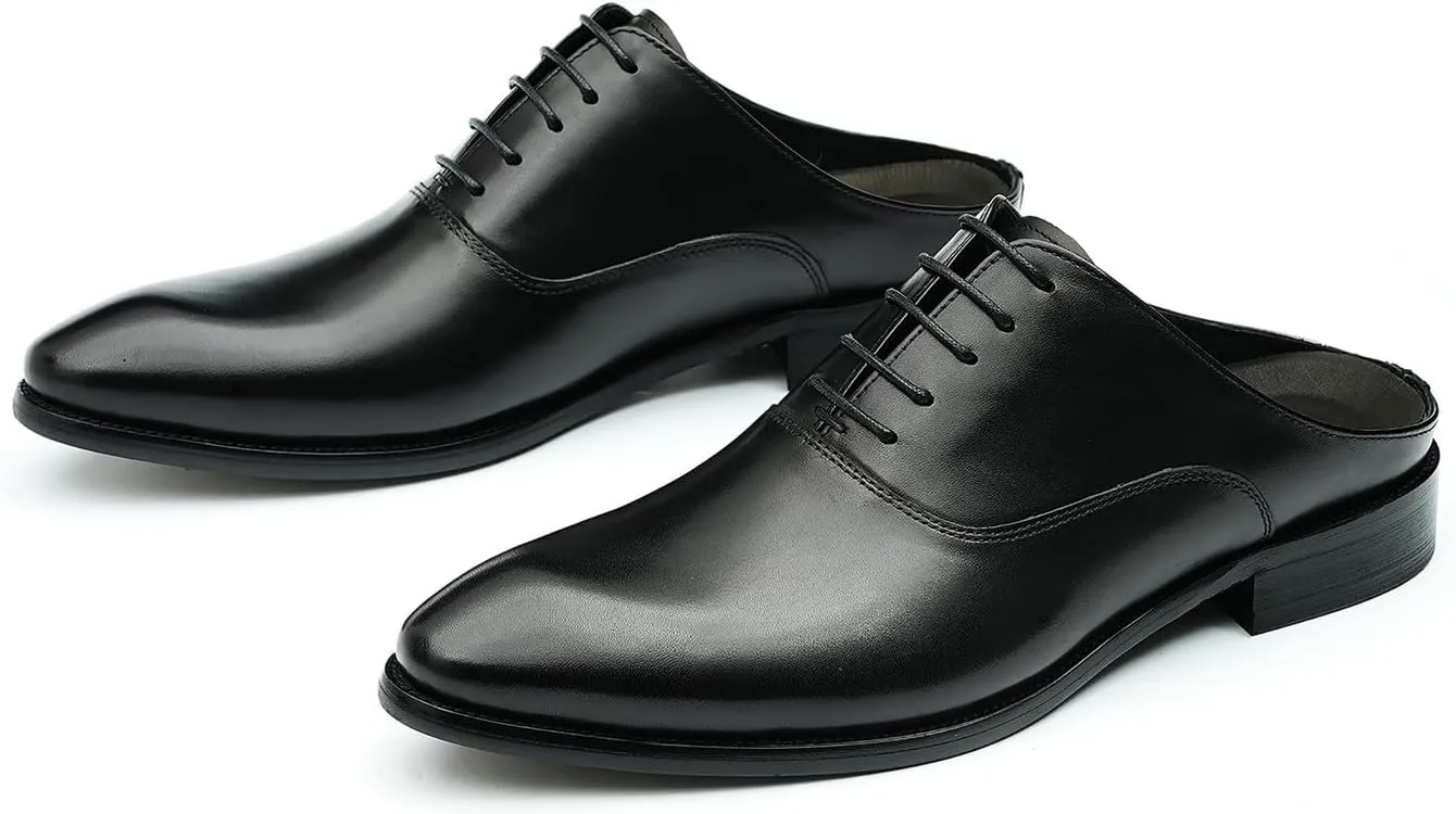 Santimon Mens Slippers Formal Dress Loafers Leather Oxfords Mules Business Casual Fashion Slip On Open Back Clogs Sandals Summer Shoes for Men