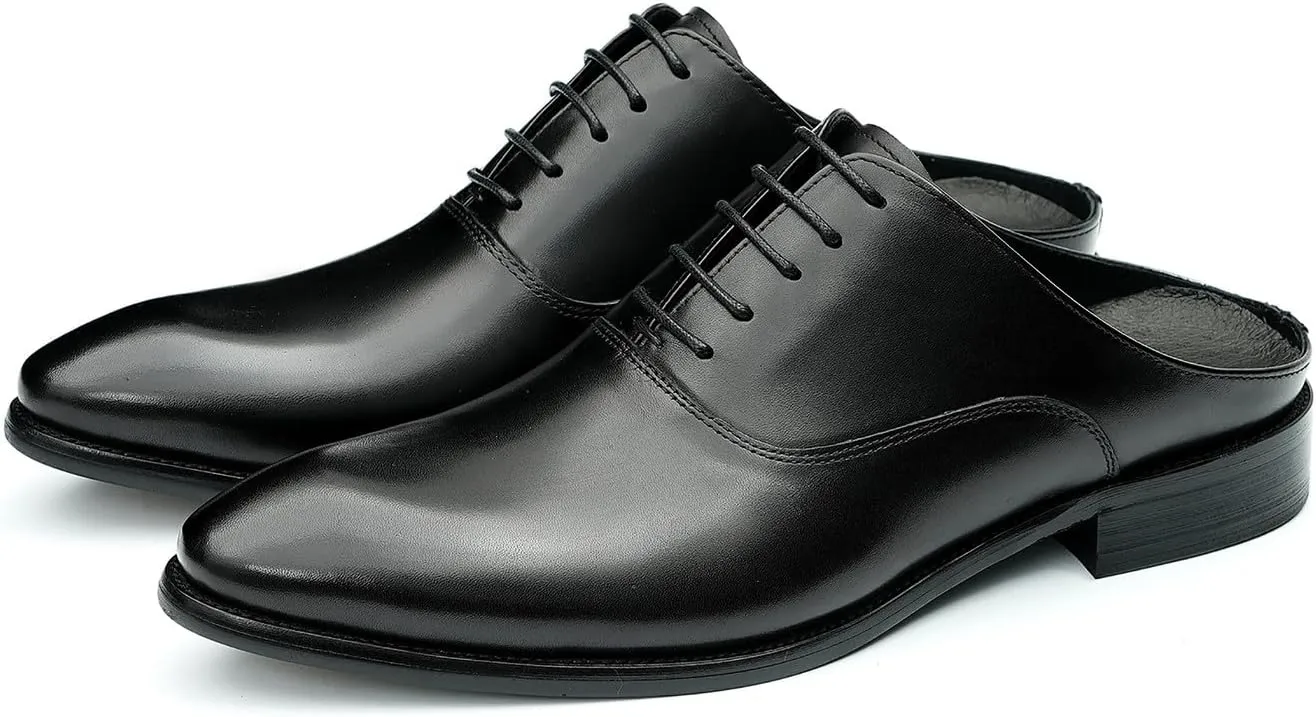 Santimon Mens Slippers Formal Dress Loafers Leather Oxfords Mules Business Casual Fashion Slip On Open Back Clogs Sandals Summer Shoes for Men