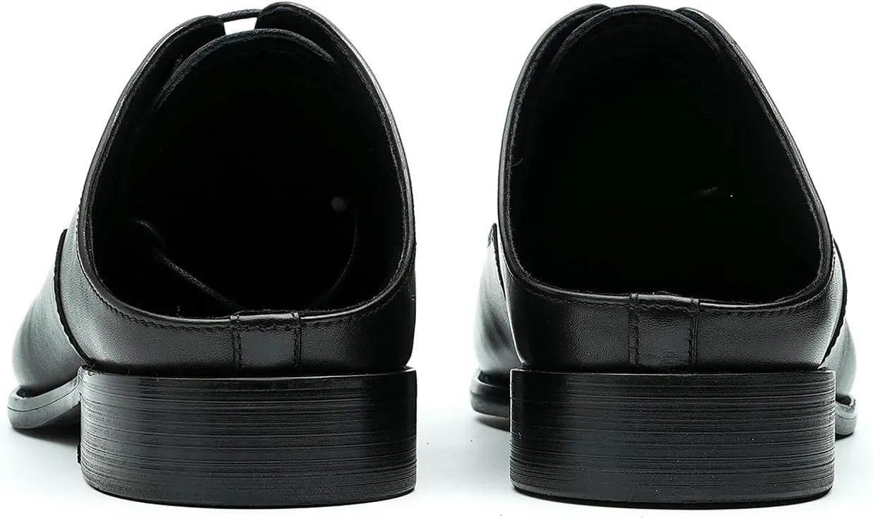 Santimon Mens Slippers Formal Dress Loafers Leather Oxfords Mules Business Casual Fashion Slip On Open Back Clogs Sandals Summer Shoes for Men