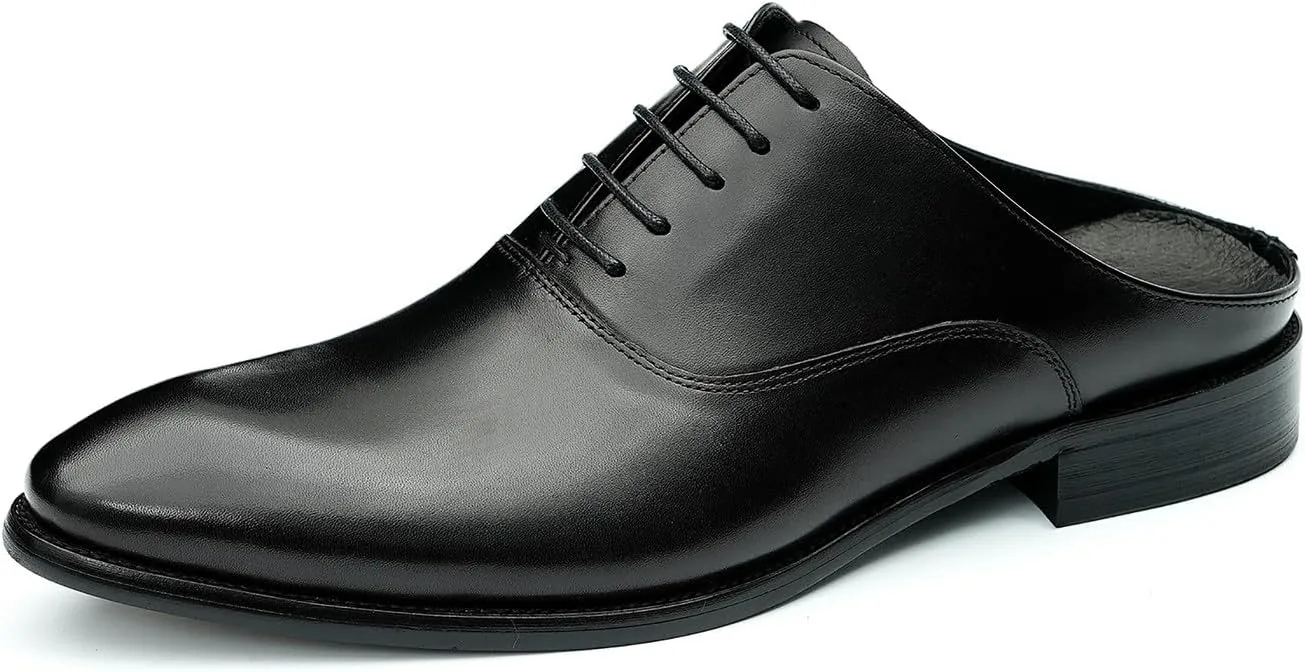 Santimon Mens Slippers Formal Dress Loafers Leather Oxfords Mules Business Casual Fashion Slip On Open Back Clogs Sandals Summer Shoes for Men