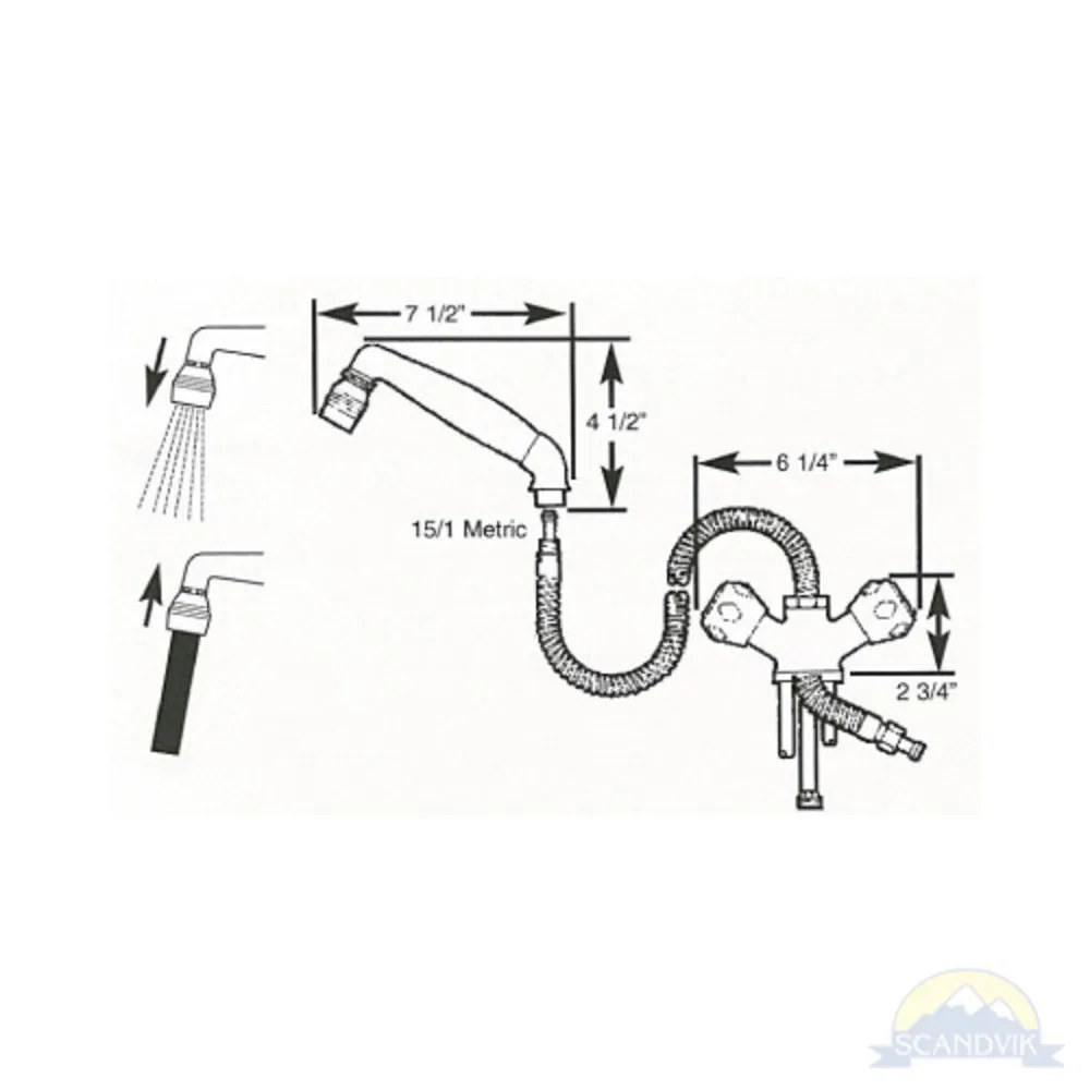 Scandvik Cold Water Tap without Conservation Valve, White Trigger Handle with 5' Chrome-Flex Hose
