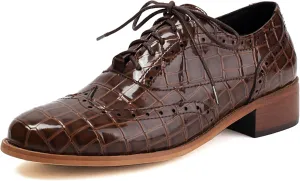SEIFIN Oxford Shoes for Women Perforated Classic Lace-up Oxfords Brogue Wingtip Brogue Pumps Round Toe Low Heel Patent Leather Flat Dress Vintage Shoes for Ladies Women
