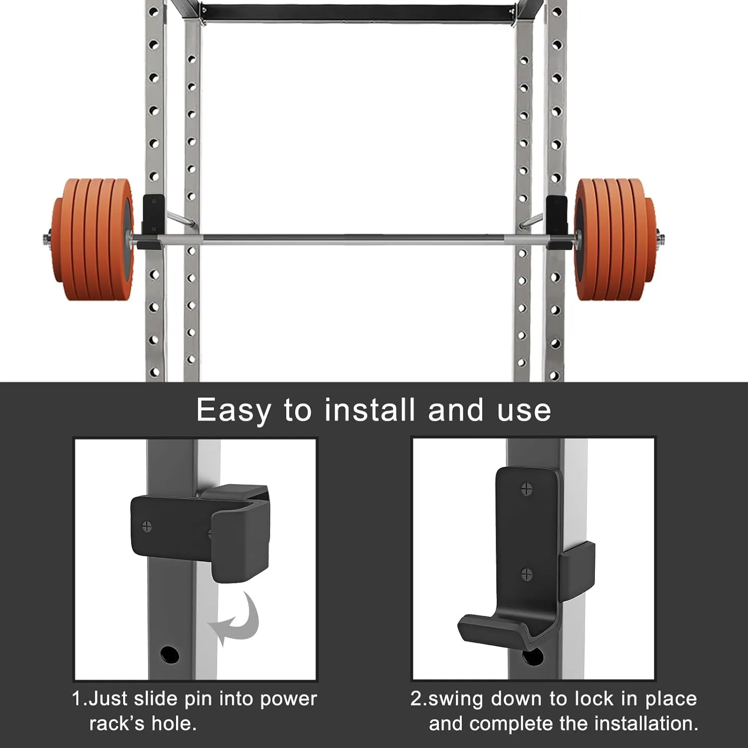 SELEWARE Solid Steel J Hooks for 2" x 2" or 3" x 3" Tube Power Cage with 1" or 5/8" Hole Squat Rack Attachment, J-Hook Barbell Holder for Power Rack, Set of 2