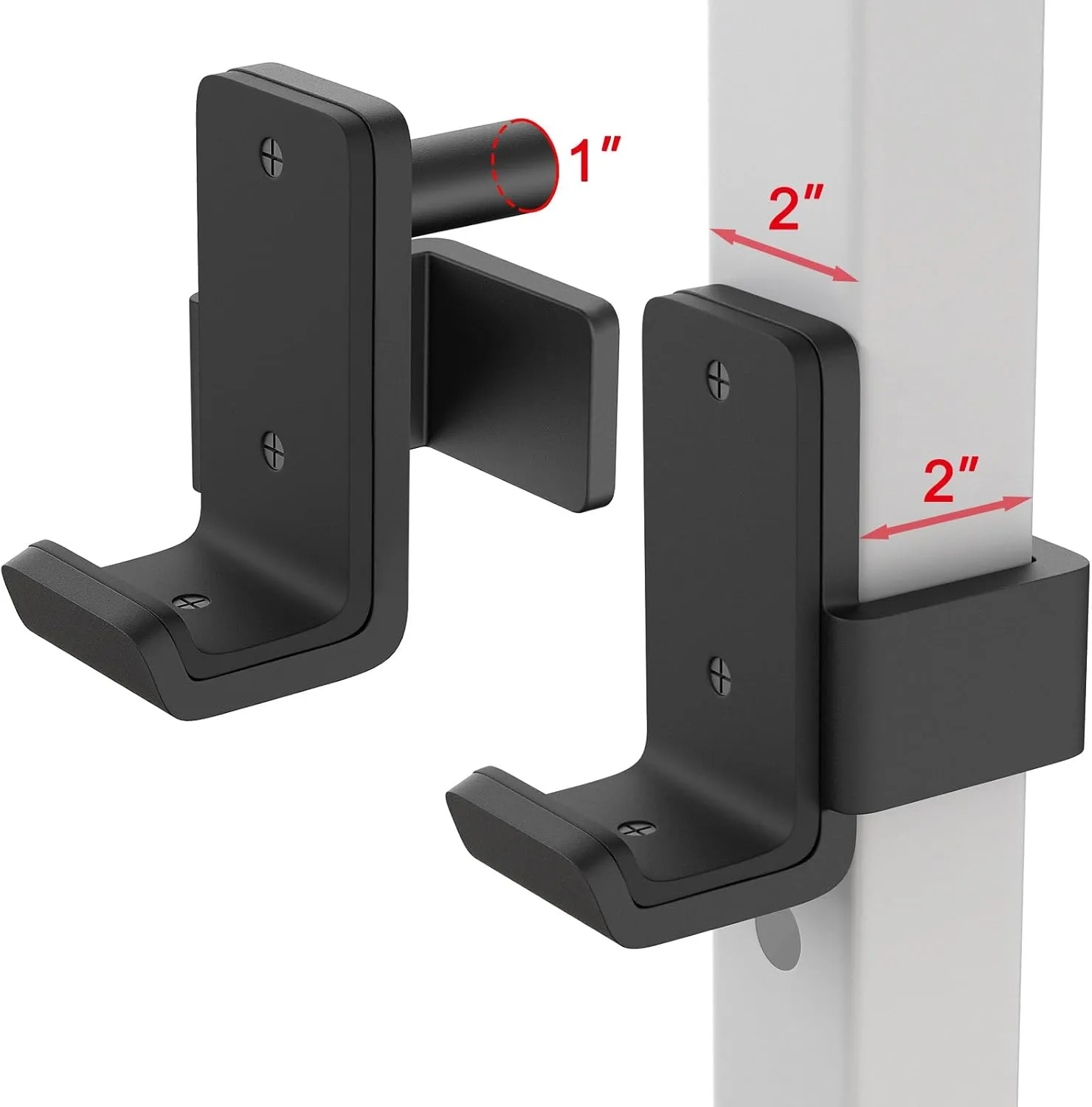 SELEWARE Solid Steel J Hooks for 2" x 2" or 3" x 3" Tube Power Cage with 1" or 5/8" Hole Squat Rack Attachment, J-Hook Barbell Holder for Power Rack, Set of 2