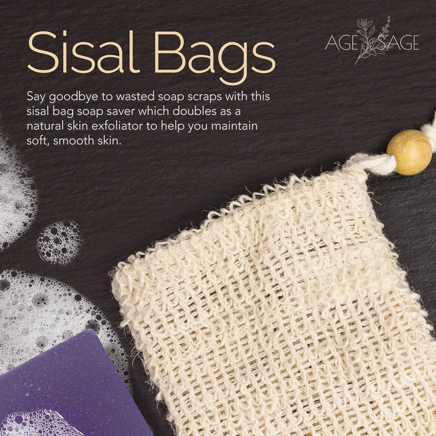 self-tanners Natural Soap Bar w/Sisal Bag, Vegan Artisan Soap Bar Set for Men & Women, Body Soap in Bar Soap Pouch, Natural Bath Soaps w/Essential Oils, 4 Plain Body Soap Bars, Oakmoss Lavender