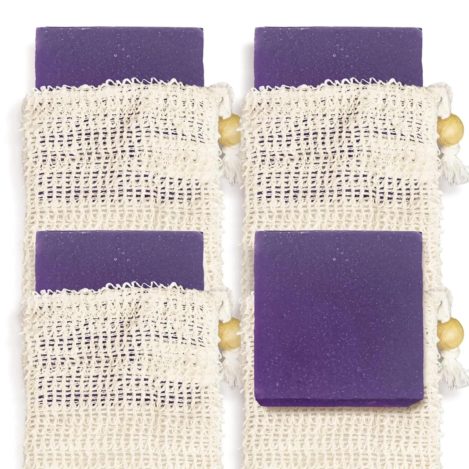 self-tanners Natural Soap Bar w/Sisal Bag, Vegan Artisan Soap Bar Set for Men & Women, Body Soap in Bar Soap Pouch, Natural Bath Soaps w/Essential Oils, 4 Plain Body Soap Bars, Oakmoss Lavender