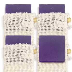 self-tanners Natural Soap Bar w/Sisal Bag, Vegan Artisan Soap Bar Set for Men & Women, Body Soap in Bar Soap Pouch, Natural Bath Soaps w/Essential Oils, 4 Plain Body Soap Bars, Oakmoss Lavender
