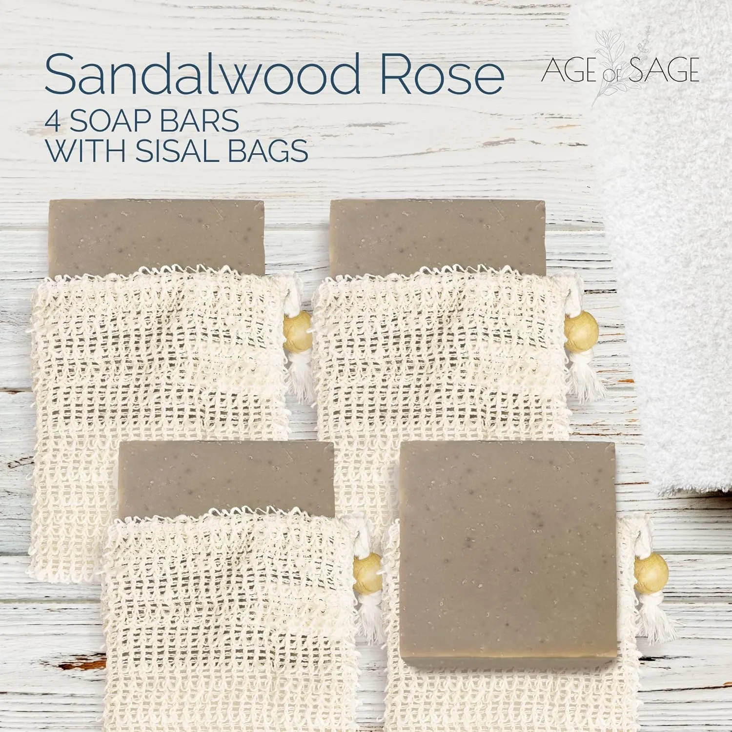 self-tanners Natural Soap Bar w/Sisal Bag, Vegan Artisan Soap Bar Set for Men, Body Soap in Bar Soap Pouch, Natural Bath Soaps w/Essential Oils, 4 Plain Body Soap Bars, Sandalwood Rose