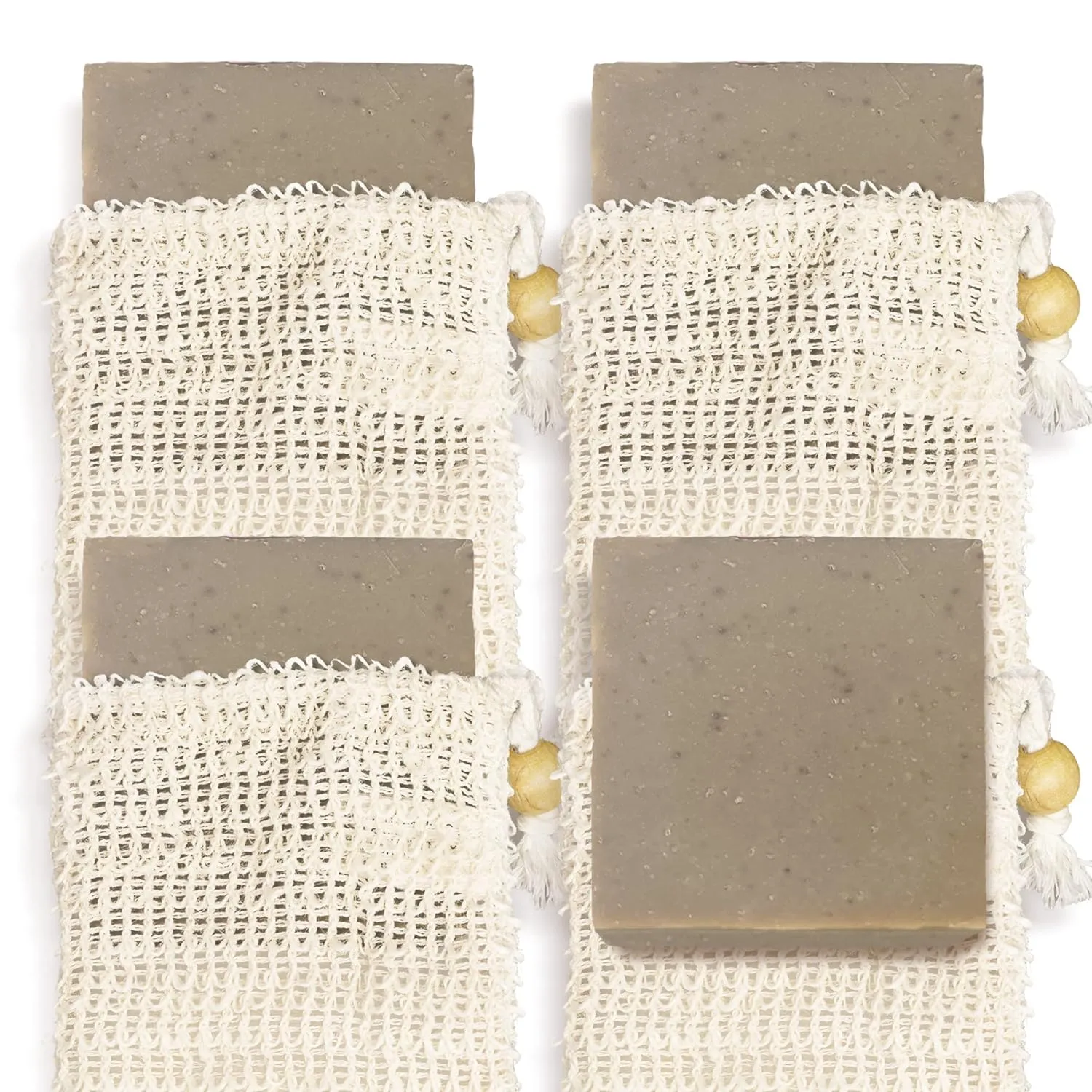 self-tanners Natural Soap Bar w/Sisal Bag, Vegan Artisan Soap Bar Set for Men, Body Soap in Bar Soap Pouch, Natural Bath Soaps w/Essential Oils, 4 Plain Body Soap Bars, Sandalwood Rose
