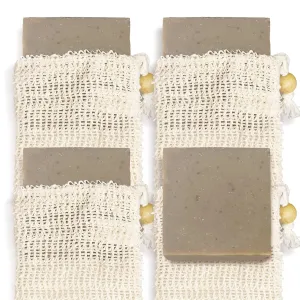 self-tanners Natural Soap Bar w/Sisal Bag, Vegan Artisan Soap Bar Set for Men, Body Soap in Bar Soap Pouch, Natural Bath Soaps w/Essential Oils, 4 Plain Body Soap Bars, Sandalwood Rose