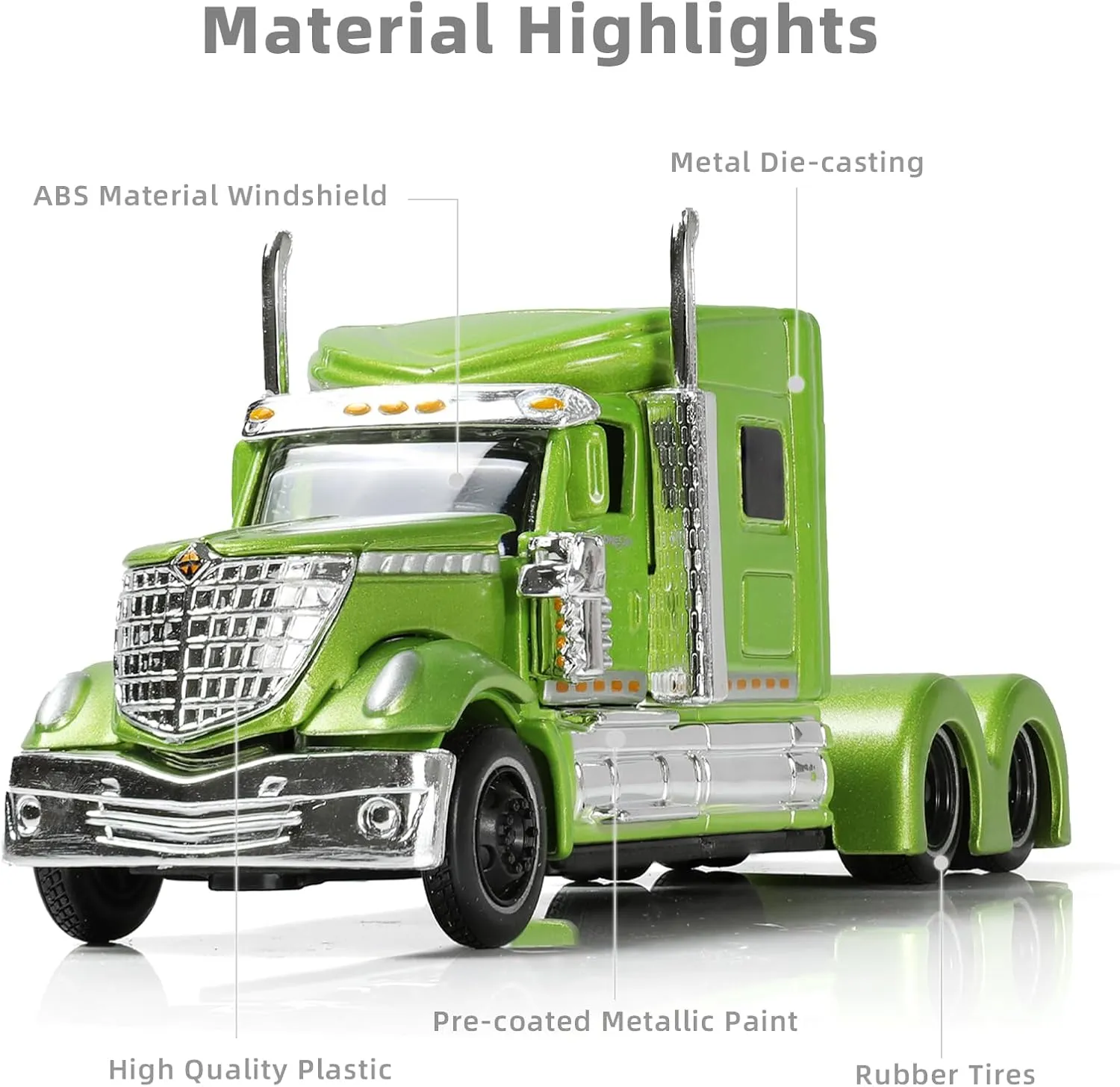 Semi Truck Toy, 1/64 Scale Alloy Metal Diecast Heavy Semi Truck Trailer Head Toy Model, International Lonestar Diecast Tow Traktor Toy Gift for Boy Adult Model Car Collector -Green