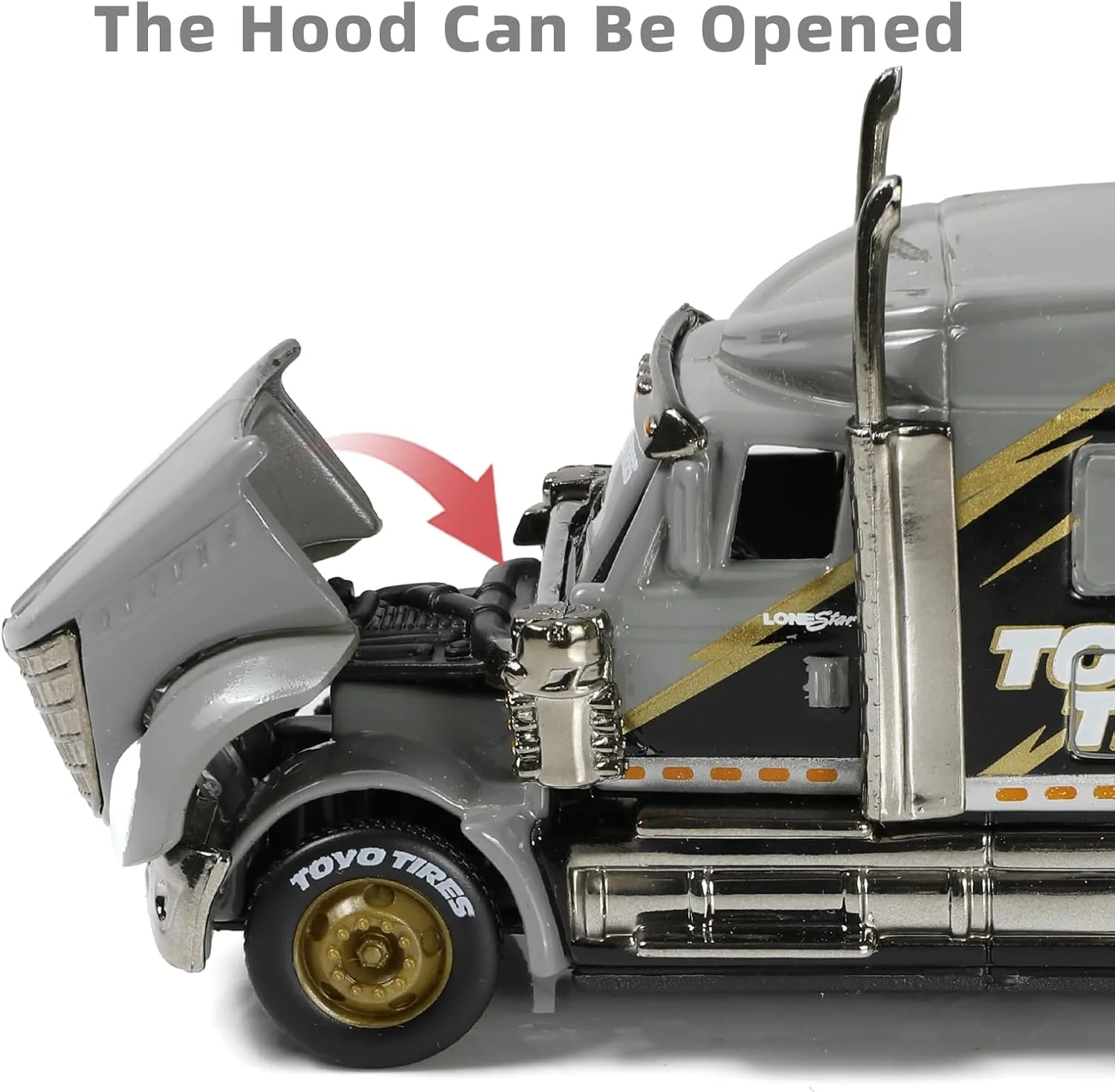 Semi Truck Toy, 1/64 Scale Alloy Metal Diecast Heavy Semi Truck Trailer Head Toy Model, International Lonestar Diecast Tow Traktor Toy Gift for Boy Adult Model Car Collector -Grey