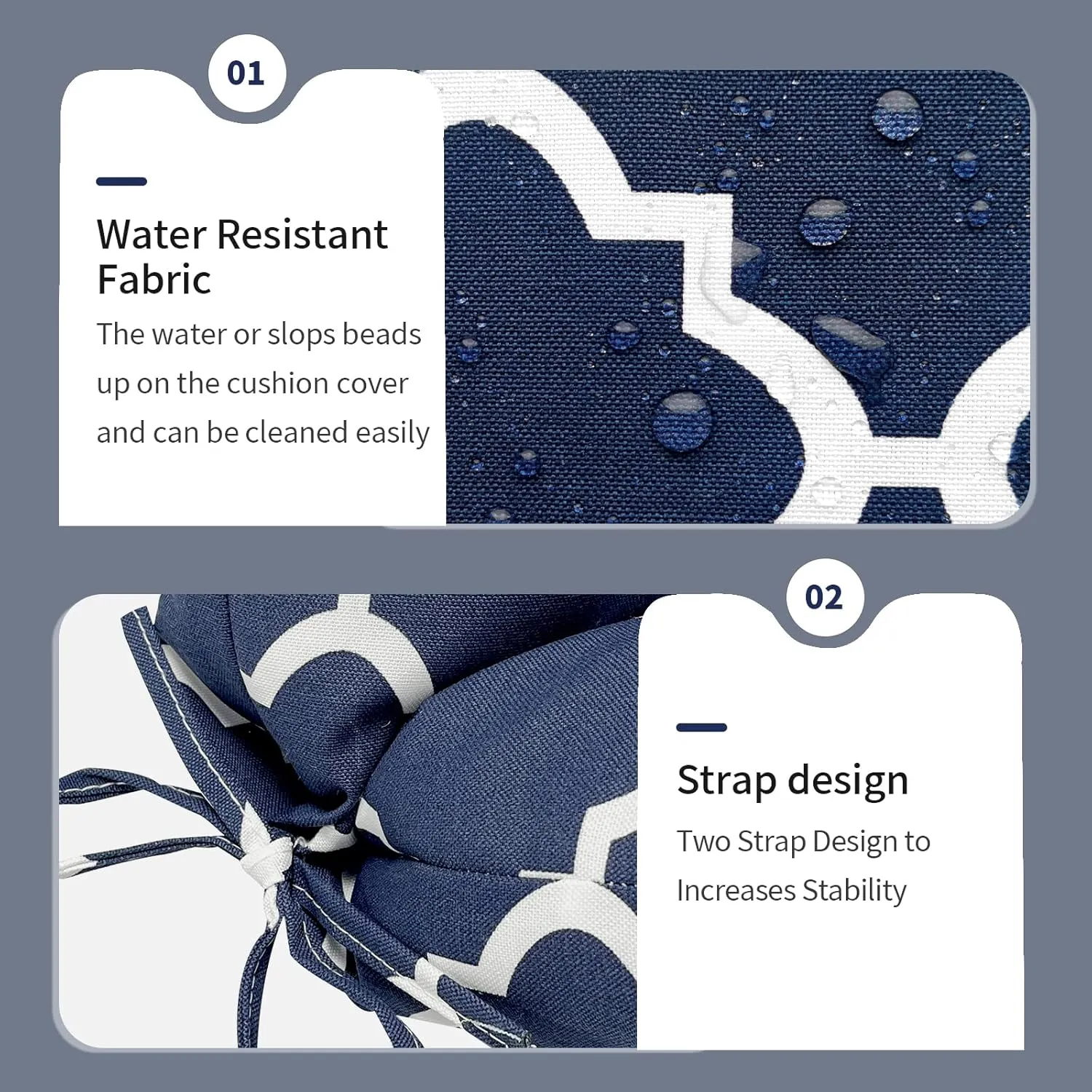 Set of 2 Outdoor High Back Chair Cushions 44"x 22",Water Repellent Rocking Seat Cushions Replacement, Seat/Back Chair Cushions for Patio,Porch,Balcony and Indoor - Ceometry Navy